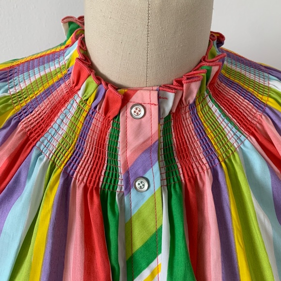 Vintage Rainbow Striped 1970s Smocked Dress - Picture 5 of 7